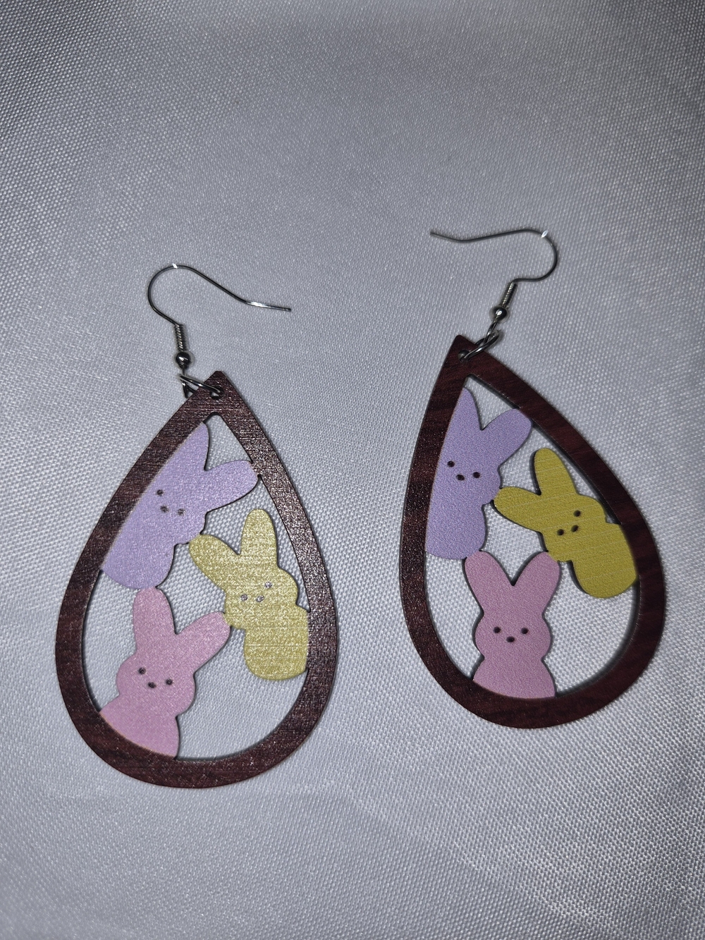 Colorful Bunny Teardrop Earrings - Pink, Purple & Yellow
